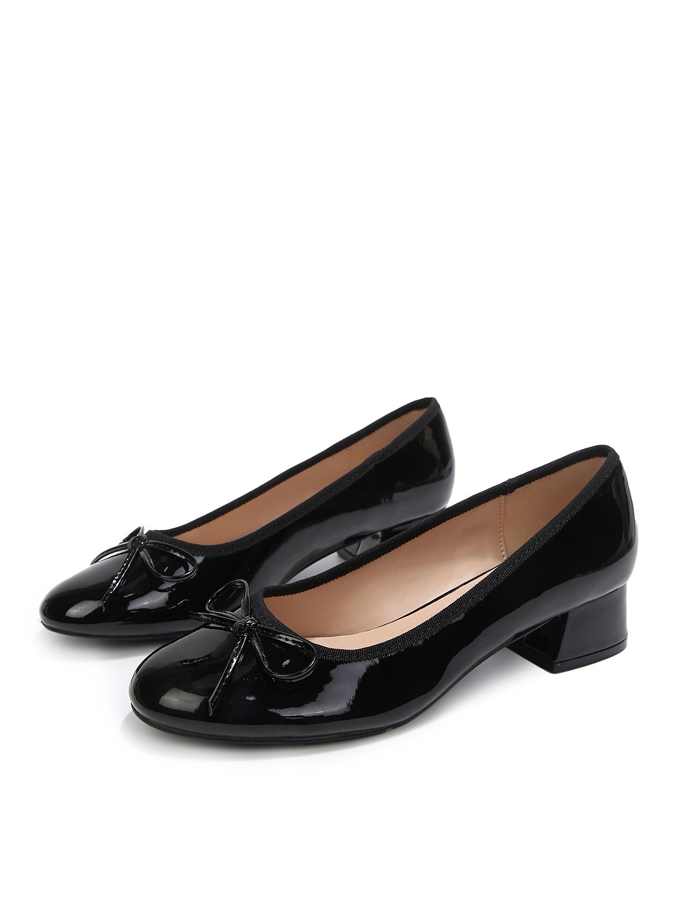 mysoft Women's Patent Leather Low Heel Pumps - Bow Accent Slip-On Heels for Women, Office, Wedding
