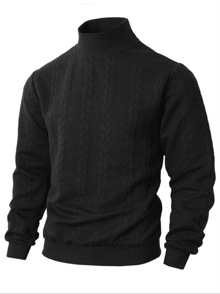 Men's solid color knitted jacquard turtleneck sweater is comfortable, warm and windproof, and can be layered. Casual, comfortable, regular slim fit long-sleeved sweatshirt, suitable for autumn and winter wear, and for men's daily outfits.