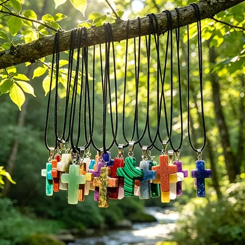 Unisex 20Pcs Multicolored Glass Bead Cross Pendant Set - Adjustable Size Jewelry Necklace, Casual Wear Fit, DIY Jewelry Supply, Mother’s Day Gift