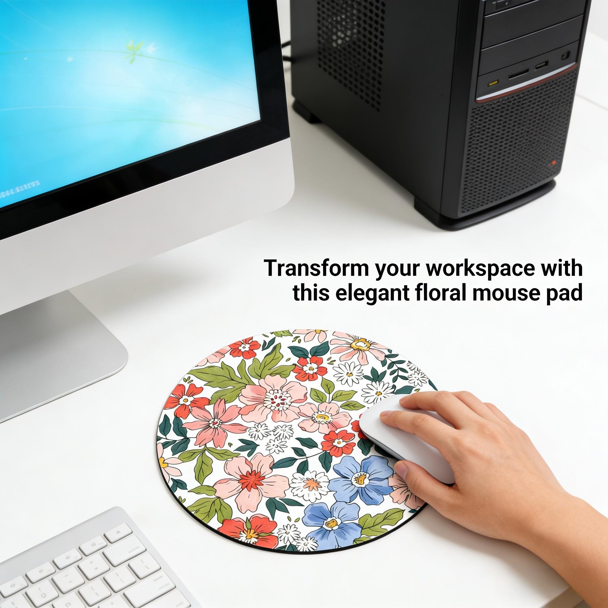 Fashion Floral Round Mouse Pad, Non-Slip Rubber Base, Small Desktop Mat for PC/laptop, Gaming/mouse Pad, Office Use, Gift for Women, 7.87 Inches