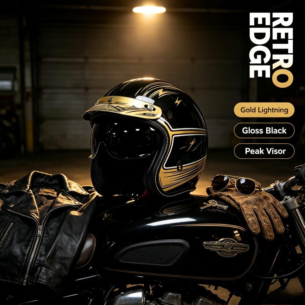 High-End Gold Retro Half Helmet, Carbon Fiber Texture Motorcycle Decorative Helmet, Stylish and Durable Design for Riders