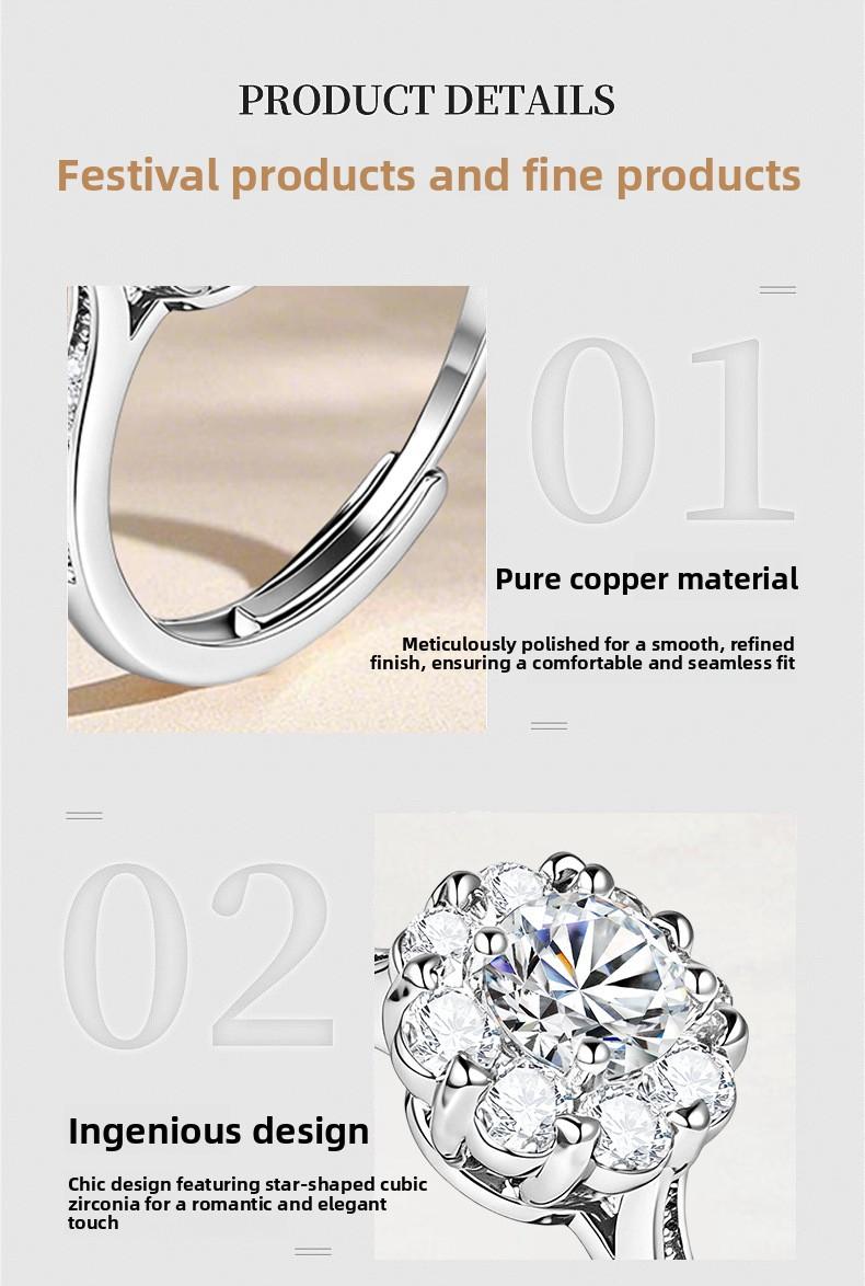 Unique design exquisite full-diamond ring for women, trendy and personalized zirconia minimalist style index finger ring with adjustable opening