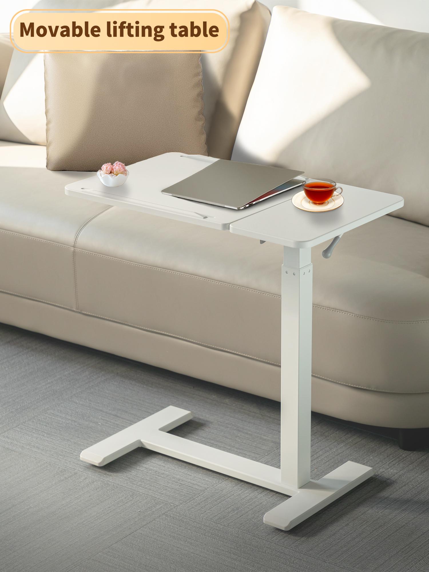 Mobile and Adjustable Bedside Table with a Flipable Desktop! Pneumatic Lift Desk with Wheels, Rolling Laptop Desk Cart, Portable Computer Workstation, Suitable for Both Home and Hospital Use