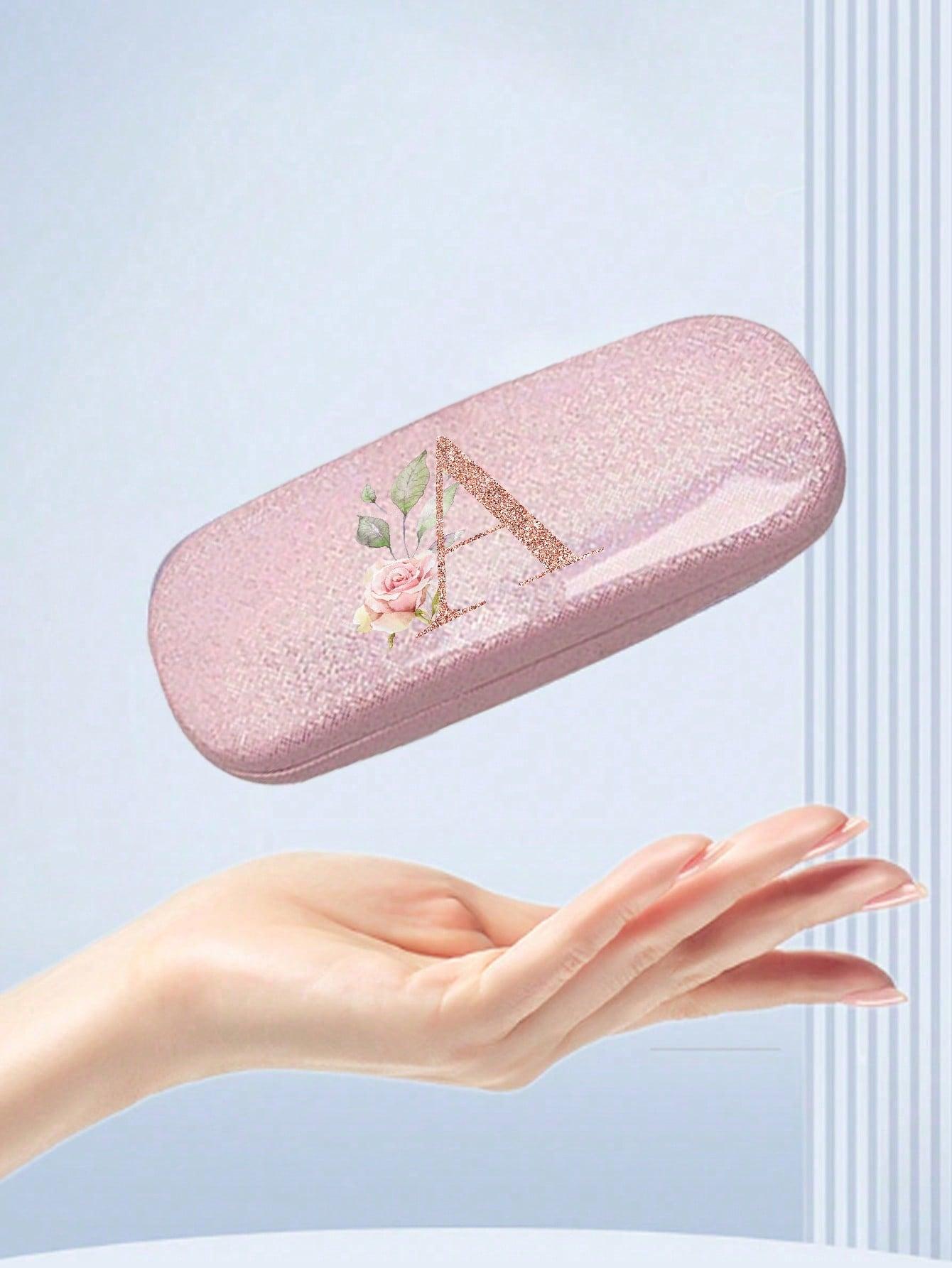 Pink Shiny Flower Letter PU Leather Glasses Storage Case, Portable Magnetic Glasses Storage Box, Sports Fashion Glasses Case Glasses Bag Travel Bag Portable Glasses Bag, Designed Glasses Case for Men, Women, and Students Glasses Accessories