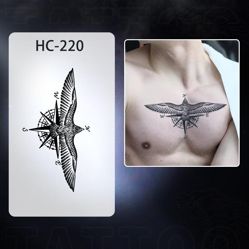 Men's European retro tattoo stickers, compass and mountain, Spartan warrior, bird compass, durable and waterproof, temporary tattoo stickers lasting one to two weeks
