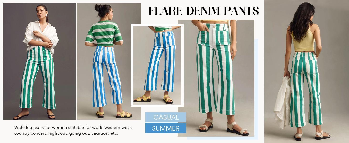 Cicy Bell Womens Cropped Striped Jeans Casual High Waisted Stretchy Polka Dots Straight Leg Denim Pants with Pockets Cicy Bell Womens Cropped Striped Jeans Casual High Waisted Stretchy Polka Dots Straight Leg Denim Pants with Pockets