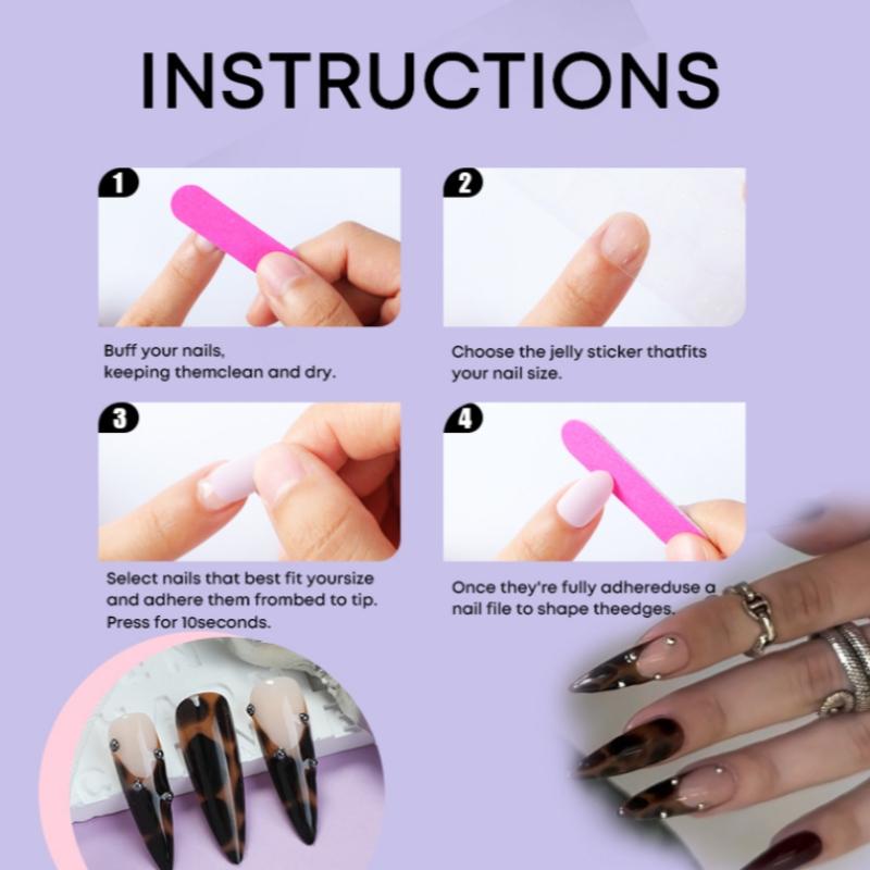 24-Piece Leopard Print Nail Tips, Deep Gradient Base Color, 3D Water Diamonds & Fine Glitter, Removable Design, Comfortable Fit