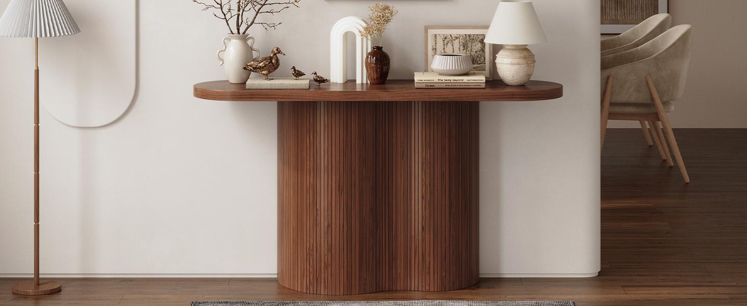 【SPOTLIGHT DAY】ONBRILL 55'' Tambour Console Table With Oval Tabletop For Living Room Hallway Foyer Entrance Study 【SPOTLIGHT DAY】ONBRILL 55'' Tambour Console Table With Oval Tabletop For Living Room Hallway Foyer Entrance Study