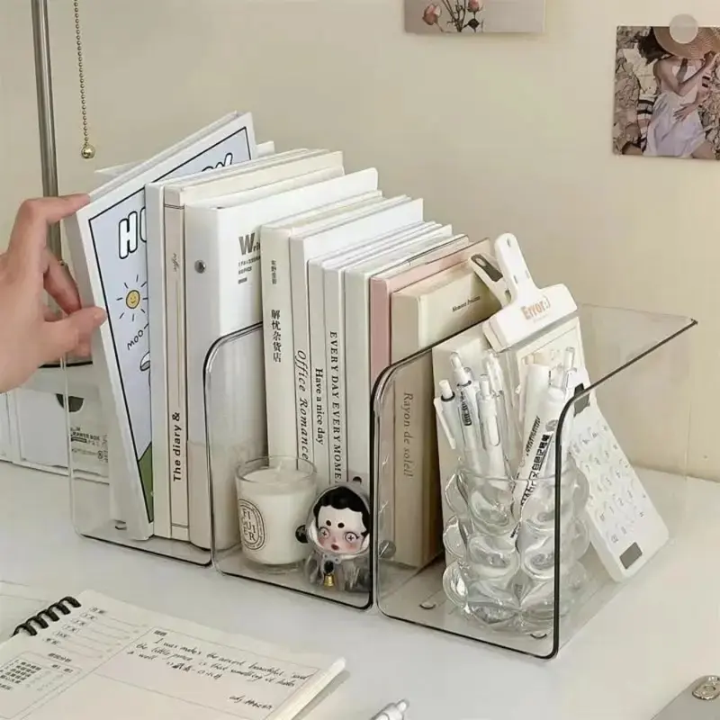 Transparent U-Shaped Acrylic Book Stand - Free-Combination Desk Storage Organizer for Home Office, Dorm Desktop