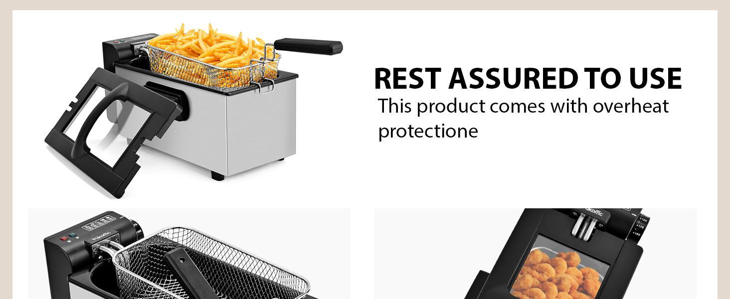 SUSTEAS Powerful Electric Deep Fryer – 1500W Fast Heating, 2.6 QT Capacity, Adjustable Temp, Non-Stick Pot