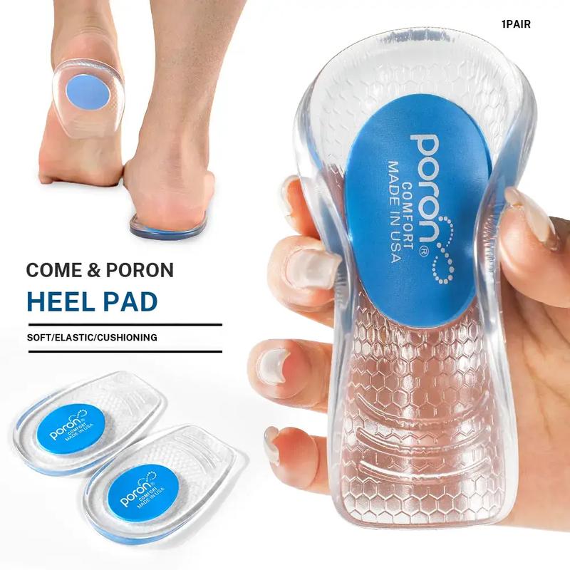 PORON+Fabric Antibacterial Gel Heel Cups - 2 Pairs Transparent 11cm x 7cm Elastic Cushioning Pads for Plantar Fasciitis, Dress Shoes, Athletic Shoes, All Day Ankle Support, Foot Care Liners That Alleviates Fatigue