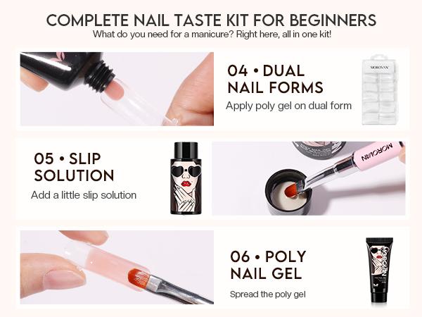 Morovan Poly Gel Nail Kit Starter Kit: 6 Colors Poly Nail Gel Kit with U V Lamp Best Valentine Gift For Her Complete Nail Extension Poly Gel Kit for Beginners