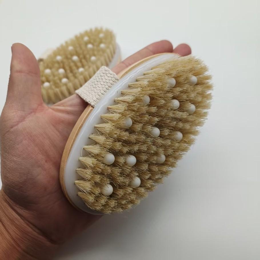 Natural Bristle Bath Brush, Dry Wet Dual Use, Deep Cleansing Exfoliator, Gentle on Skin, Perfect for Shower and Back Scrubbing