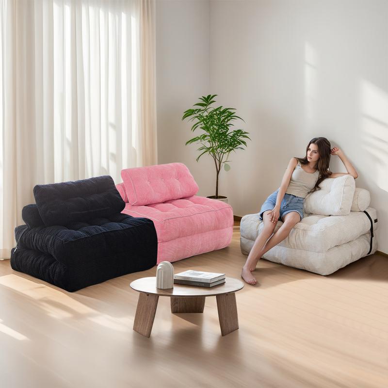 Maxyoyo Corduroy Foldable Sofa Bed - 3-in-1 Guest Bed & Lounge Chair w/ Pillow | Portable Foldable Mattress for Living Room, Dorm, Office