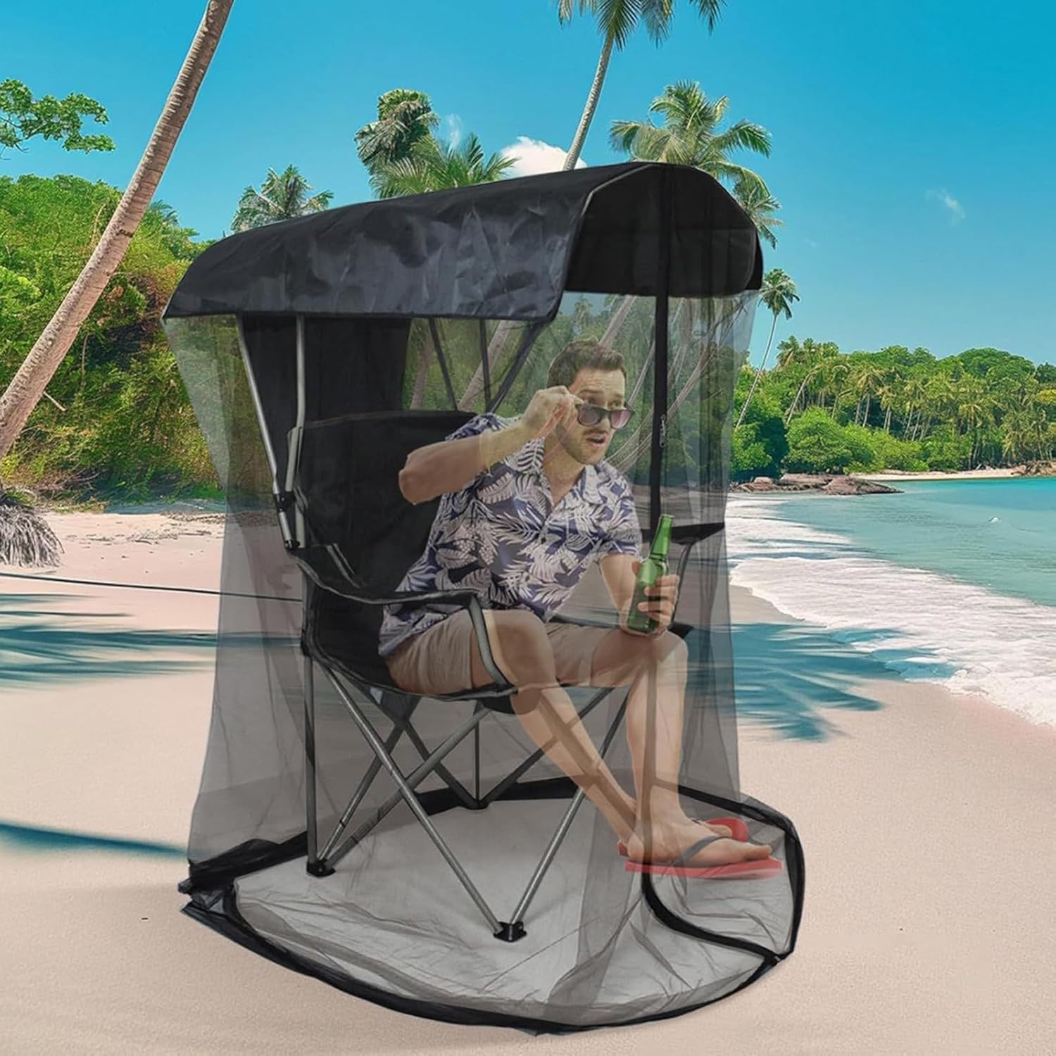 Outdoor Mosquito Net for Sunshade Chair Fishing Camping Waterproof Canopy with Zipper Insect Barrier Excluding Chair Body