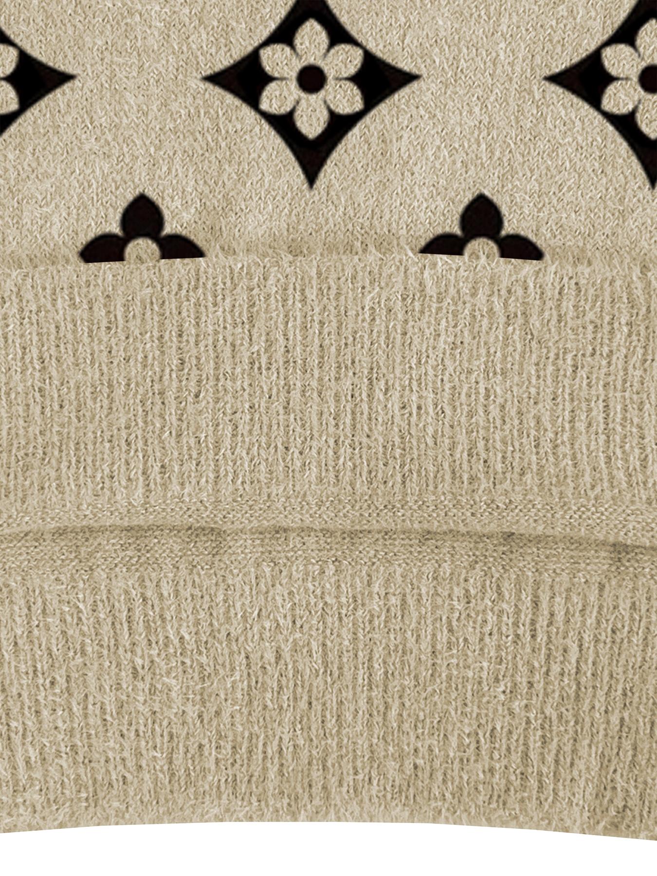 Women's Geometric Pattern Mock Neck Sweater, Fall Winter Casual Long Sleeve Knitwear, Comfortable Warm Daily Wear