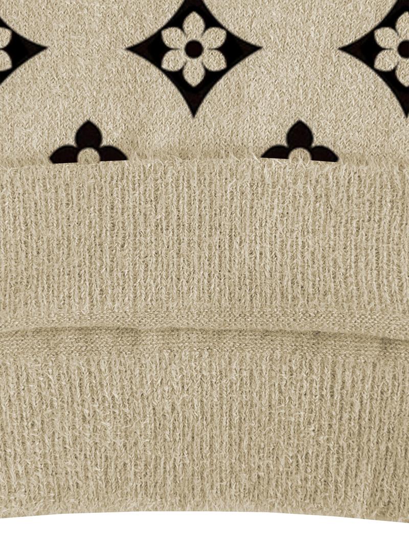 Women's Geometric Pattern Mock Neck Sweater, Fall Winter Casual Long Sleeve Knitwear, Comfortable Warm Daily Wear