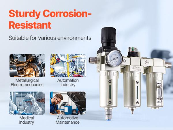 VEVOR Air Compressor Filter Regulator, 1/2 NPT 3-Stage 5m 0.3m 0.1m Air Drying System with Micron Filters and Desiccant Dryer, Auto Drain Air Compressor Water Separator 175PSI Max Pressure