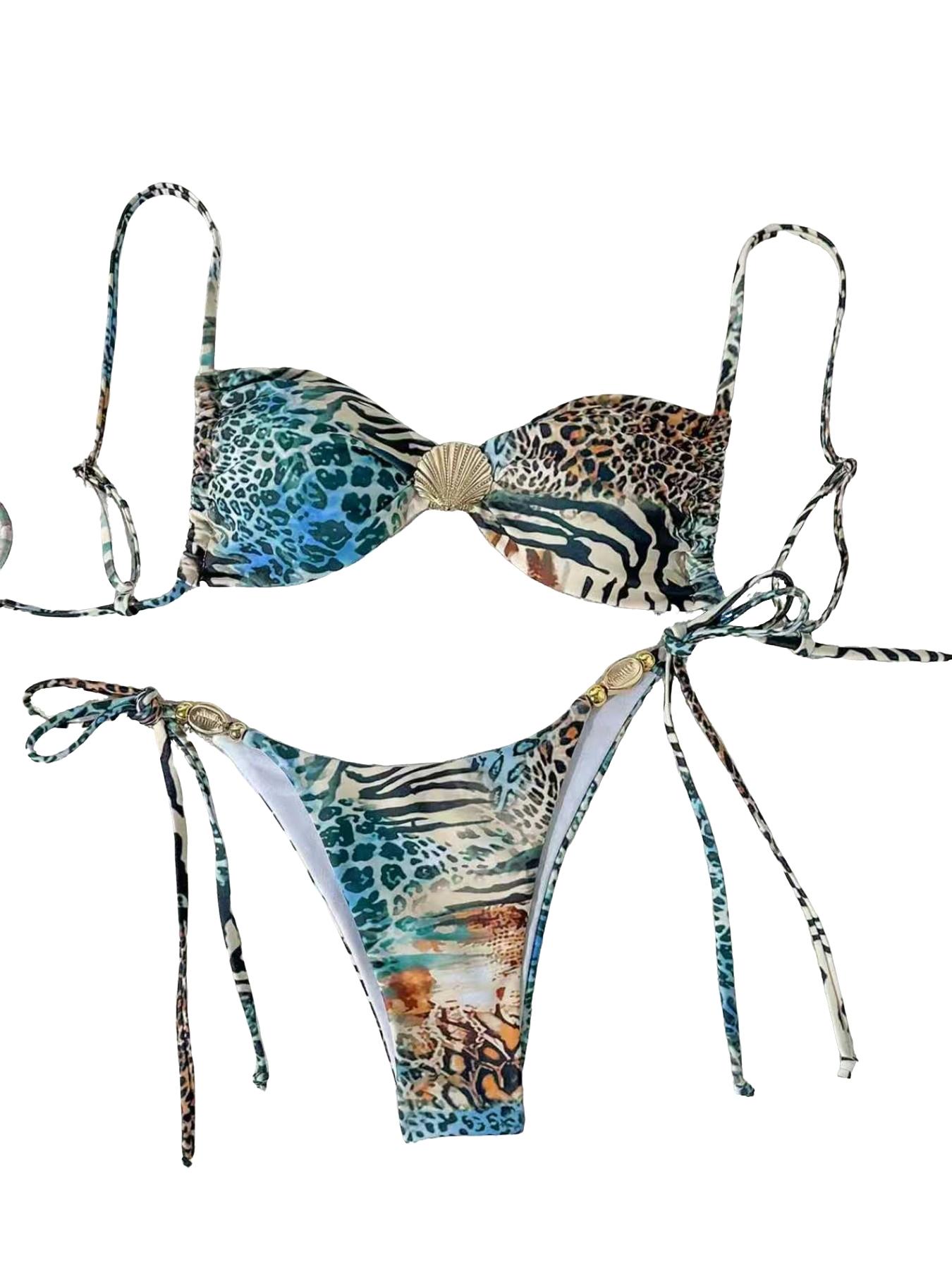 Animal print tie high-stretch bikini, quick-dry two-piece swimsuit for beach vacation, sexy and charming bikini set Bikinis Sets