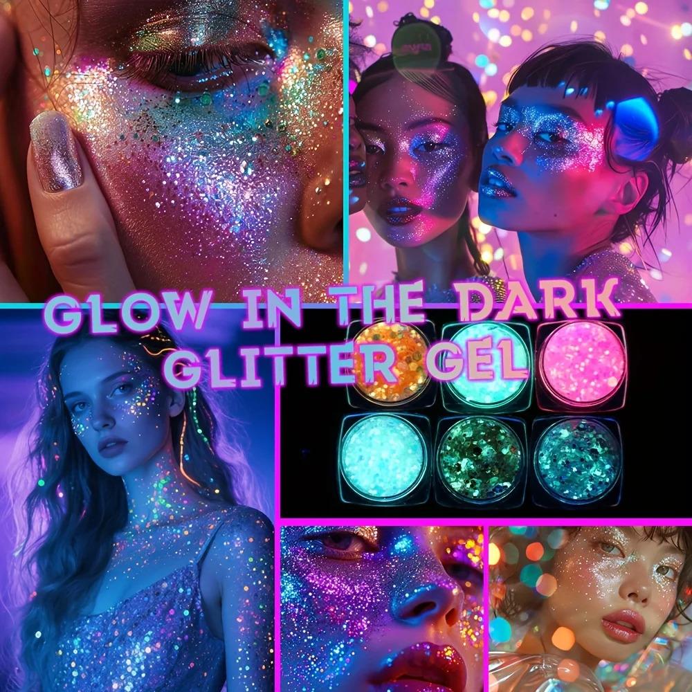 12pcs Water-Based Glow-in-the-Dark Glitter Gel Sequins Multi-Pack - Blacklight Glow Photobooth Props for Halloween Gatherings, Costume Events, Birthdays, Anniversaries, Easter Decorations