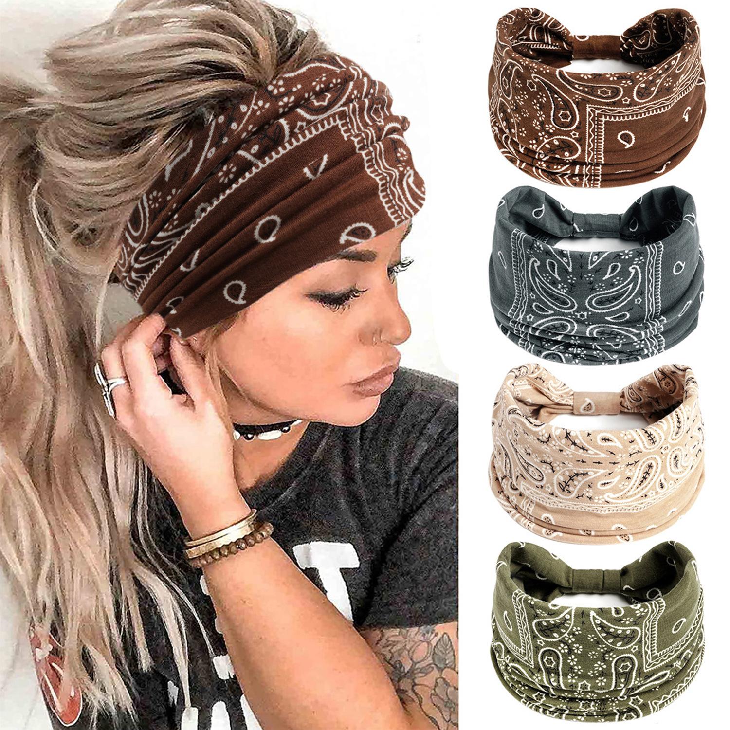 New Women's Sports Yoga Casual Wide Waistnut Print Headband Sweat-Absorbing Elastic Hair Band Workout Headband