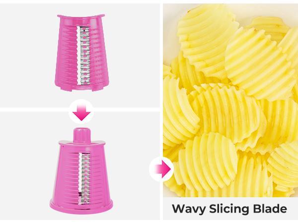 SUSTEAS Retro Green/Pink 5-Blade Rotary Veggie Chopper – Stainless Steel Mandoline Slicer & Grater, BPA-Free. Effortless, Efficient Kitchen Prep Tool