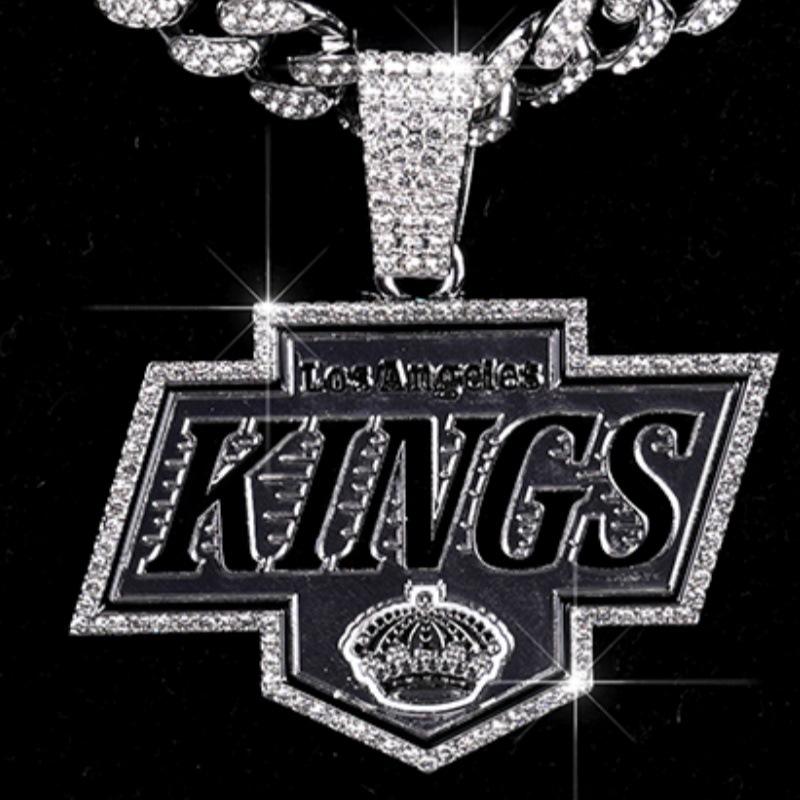 Fashionable Oil-drip NHL Ice Hockey Kings Team Pendant Necklace Hip-hop Full Diamond Cuban Chain Necklace