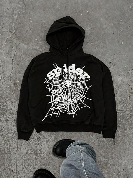 Y2K Style Spider Web Print Hoodie for Men & Women, Casual Graphic Sweatshirt, Spring & Fall Fashion, Fun Design, Streetwear Trend, Casual Comfy Pullover
