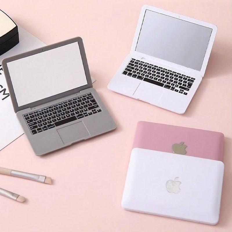Creative Mini Computer Mirror Notebook Portable Foldable Apple Makeup Mirror, Compact Travel Vanity Accessory, Essential Gadget for On-The-Go Styling, Portable Trifold Mirror, Travel Hand Mirror