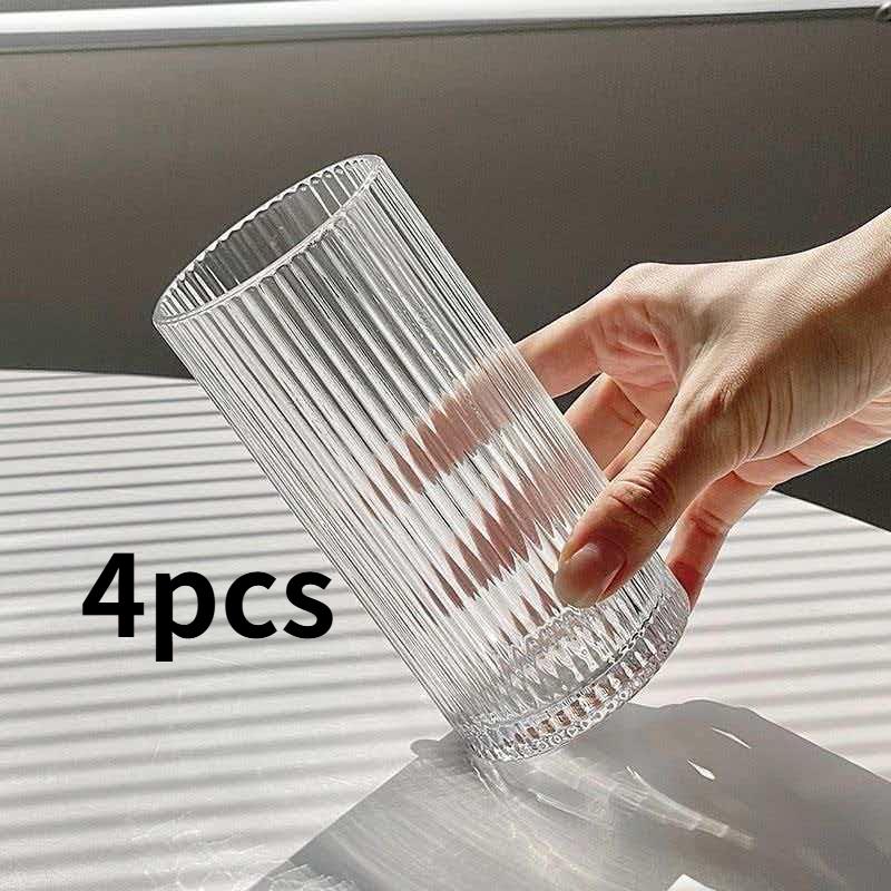 High Borosilicate Glassware Set, Vertical Groove Design, Elegant Drinking Glasses, Suitable for Whiskey, Cocktails, Ice Coffee, Juice, Beer, Soda