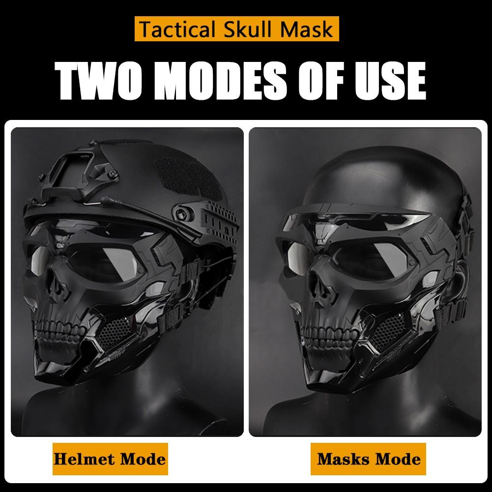 Outdoor Skull Tactical Mask, Helmet wear or Head wear Dual Mode, Halloween Party Game Mask Compatible with Fast Helmet