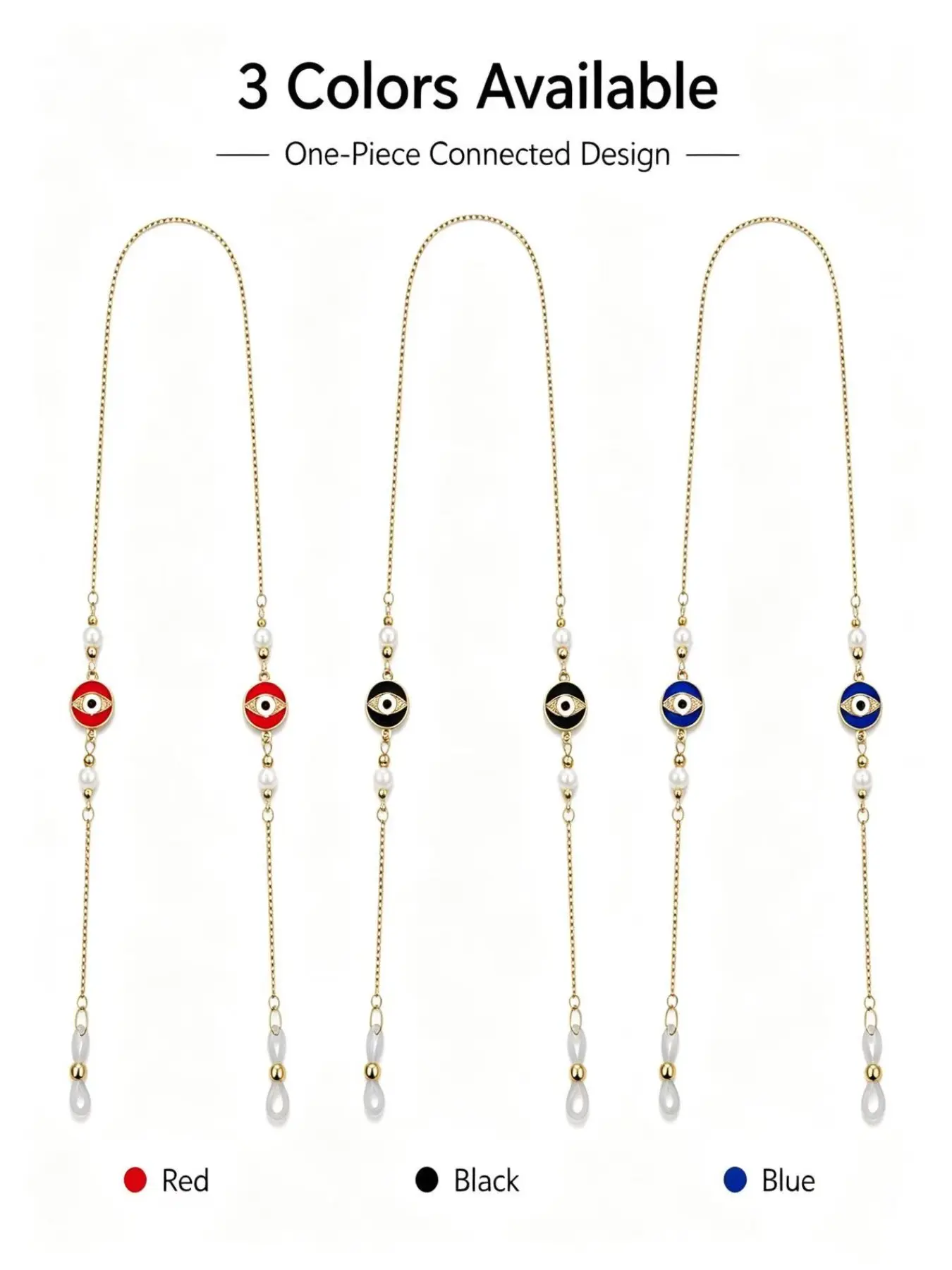 3-Piece Set Devil Eye Metal Eyeglass Chains, Anti-Slip Design, Pearl Chain Style, Trendy Daily Accessory, Elegant and Versatile