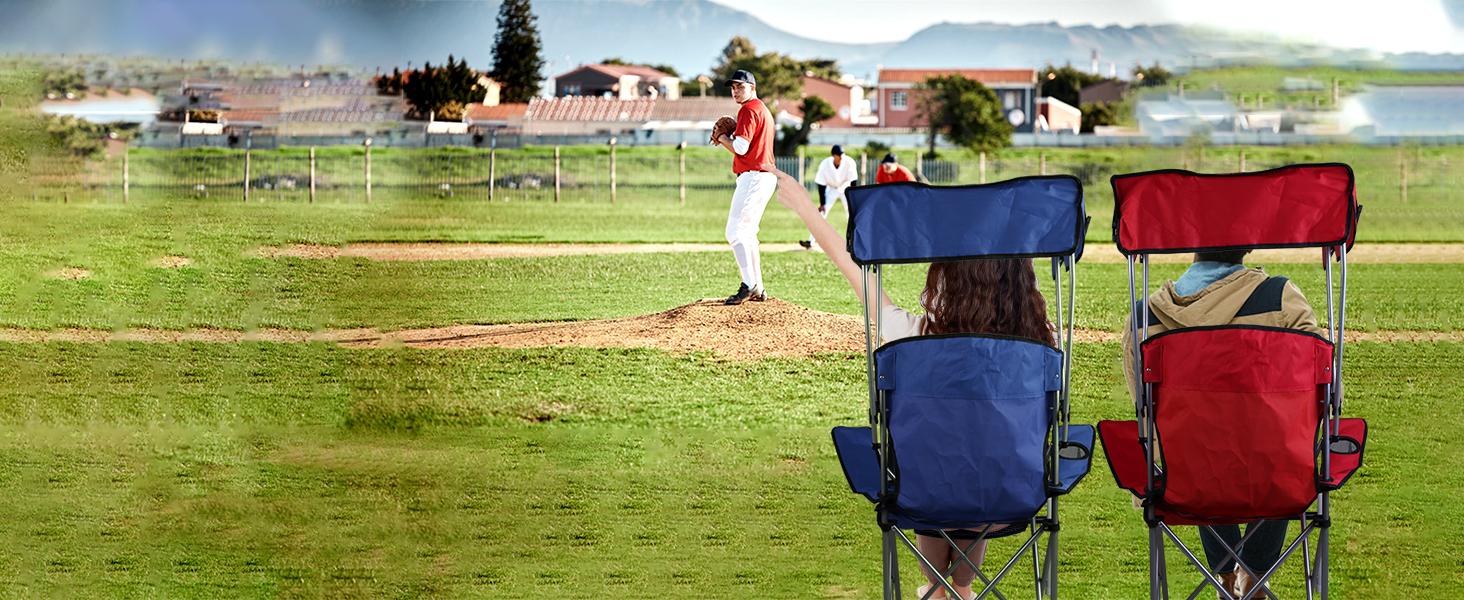 Camping Chair with Canopy, Outdoor Folding Lounge Chair with Adjustable UPF 50+ Sun Shade &Cup Holder, Portable Camping Recliner,350LB Max Support Foldable Wide Sunshade oversized Chair with Shade Canopy Camping Chair with Cup Holder Durable