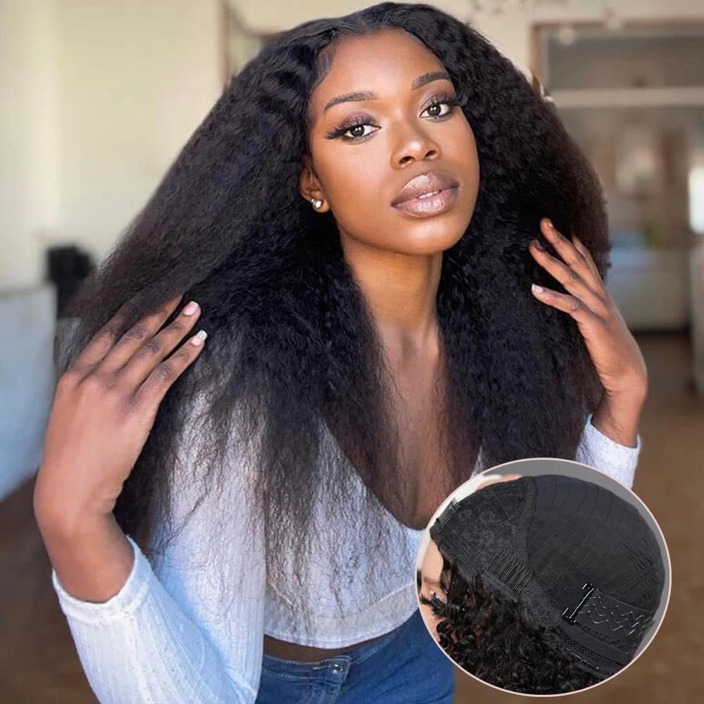 [360 Glueless Wig] Bling Hair High Density Kinky Straight 360 Glueless Wigs Human Hair Brazilian 32 34 Inch Yaki Straight 13x6 HD Lace Frontal Wig Preplucked