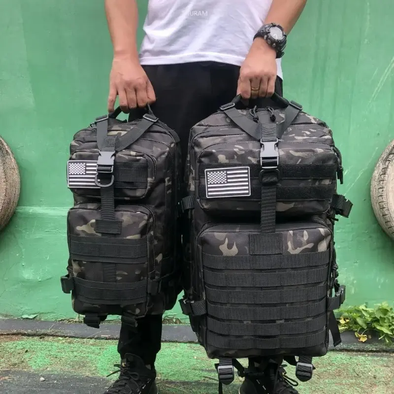 Multi-Size 25L/50L 1000D Nylon Shell Tactical Backpack, Waterproof Outdoor Gear with Tactical Accessories for Hunting Fishing, Camping