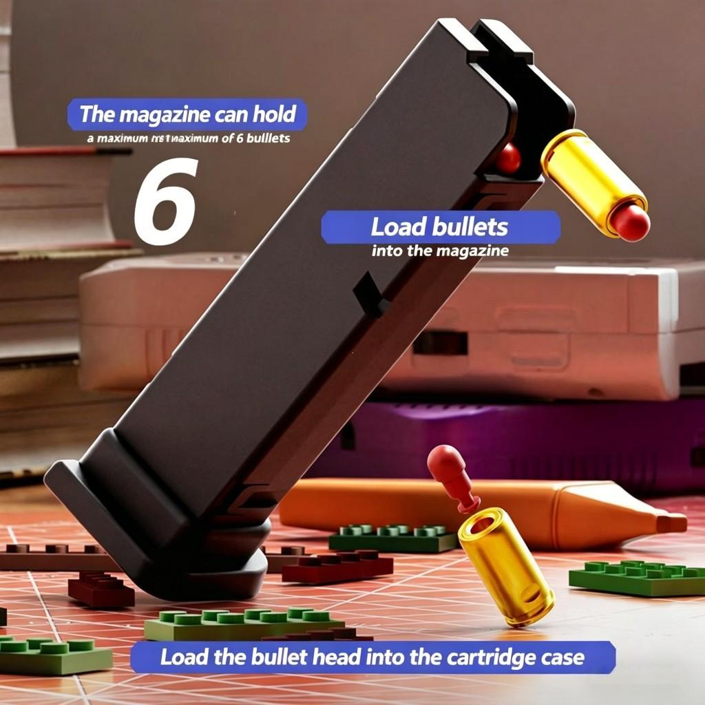 Sig17 Style DIY Block Blaster, Shell Ejecting Soft Dart Toy, Manual Cycle Action, Stem Science Educational Model Toy for Kids