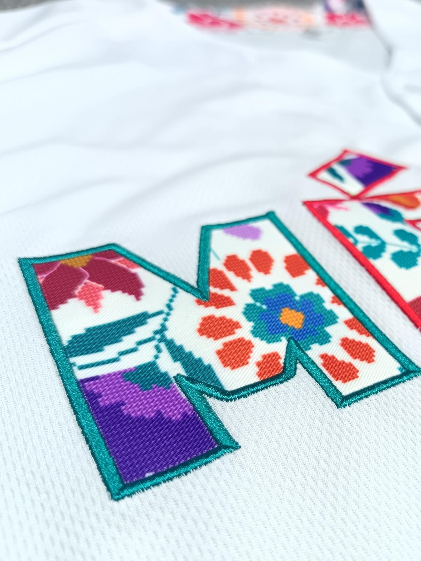 Mexico Floral Baseball Jersey, Unisex White Stitched Button-Down Uniform, Breathable Comfortable Ethnic Style Sports Shirt