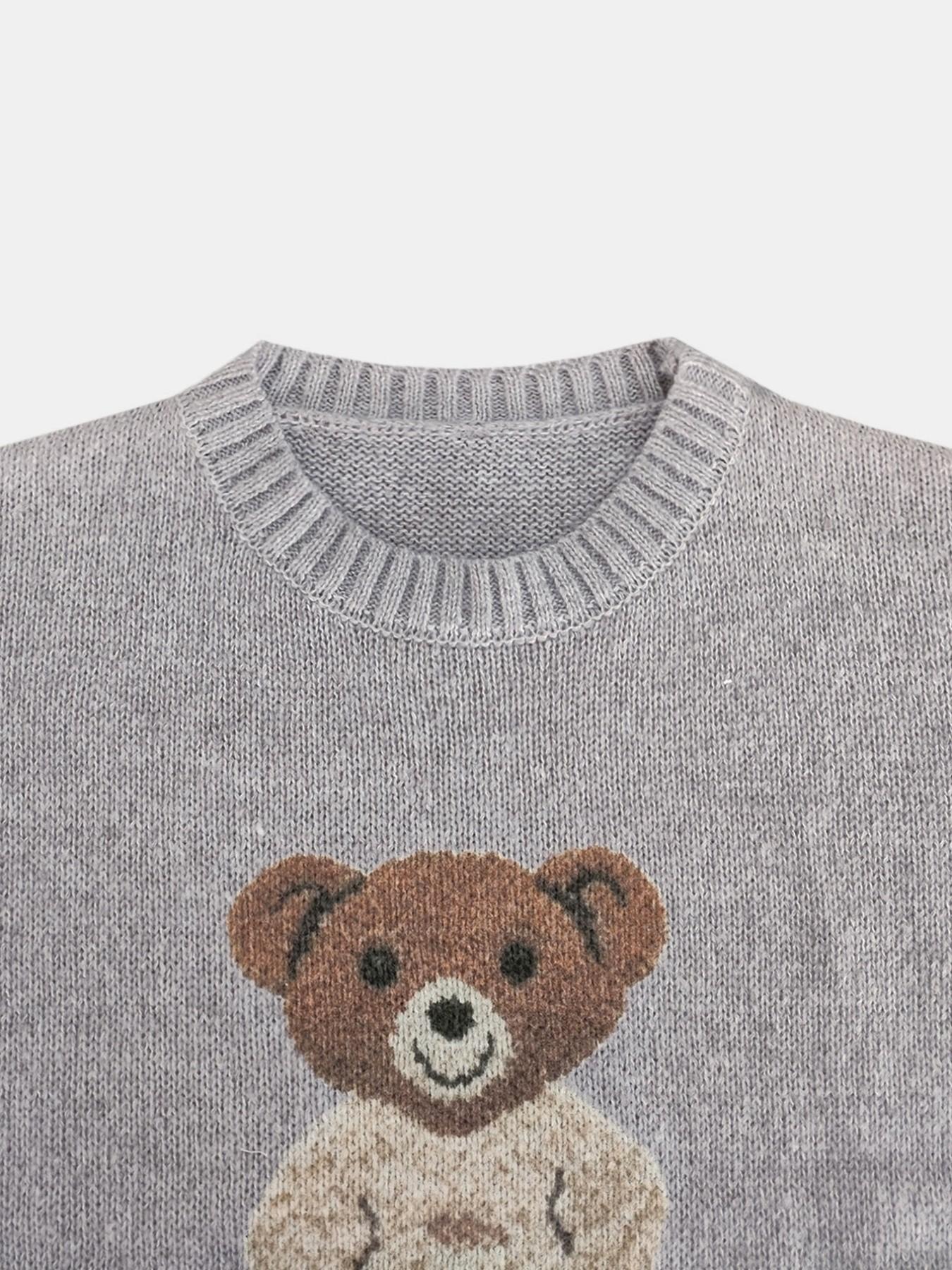 Women's Round Neck Solid Color Bear Print Long Sleeve Simple Loose Lazy Casual Fashion Everyday Cozy Knitwear Knit Pullover Top – Fall/Winter Commute Essential Versatile Pullover Sweater Knitwear