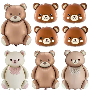 Brown Bear Balloons Cute Bear Head Foil Balloon Animal Themed Birthday Party Decoration Baby Shower Supplies Helium Globos Favor