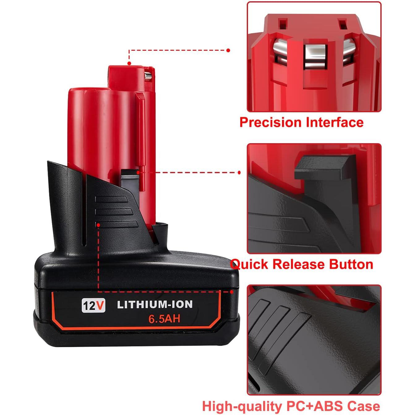6500mAh 12V Lithium-ion Battery for Milwaukee ∧∧-12 48-11-2401 48-11-2412 48-11-2411 48-11-2420 48-11-2410 Cordless Tools Replacement Pack