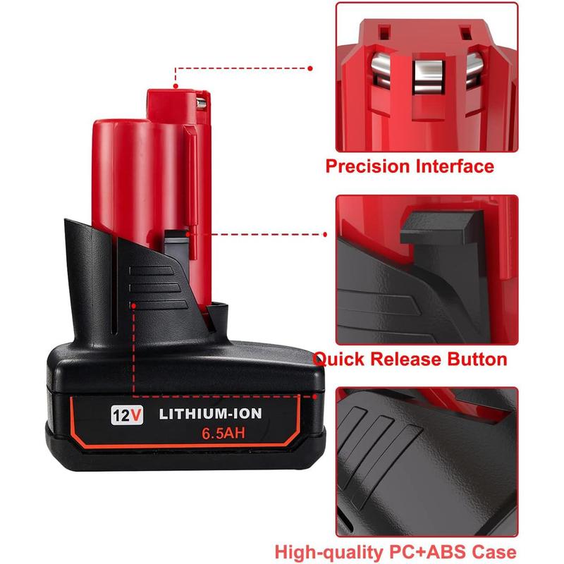 6500mAh 12V Lithium-ion Battery for Milwaukee ∧∧-12 48-11-2401 48-11-2412 48-11-2411 48-11-2420 48-11-2410 Cordless Tools Replacement Pack