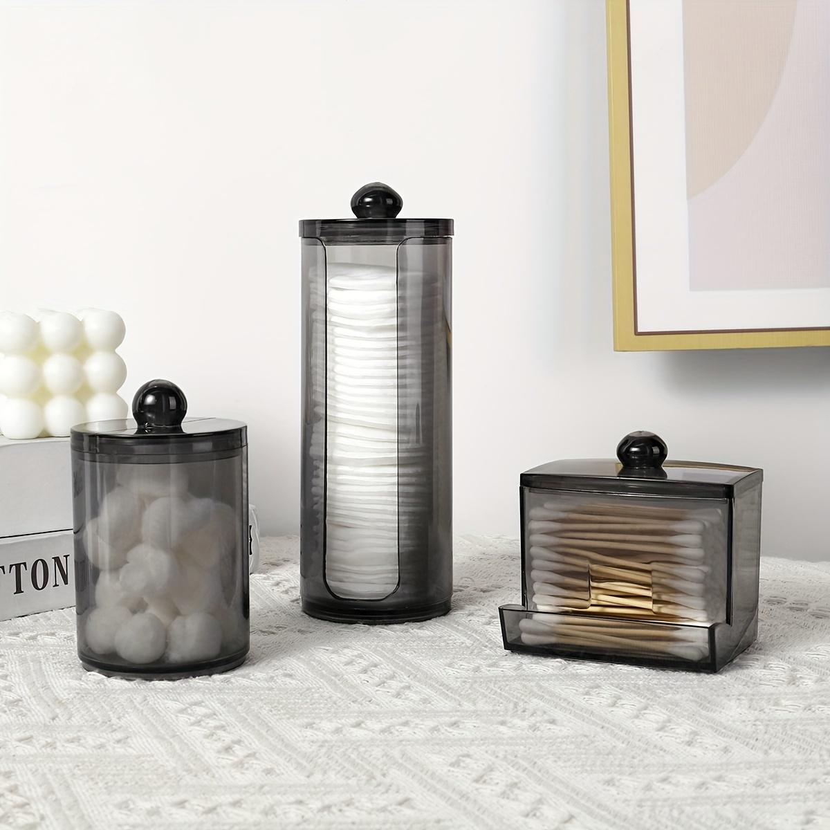 Clear Plastic Transparent Storage Box, 3 Counts/set Modern Simple Storage Jar Canister with Lid, Bathroom Accessories Set, Home Organizer for Cotton Swab, Ball, Pads, Floss, Bottles Containers