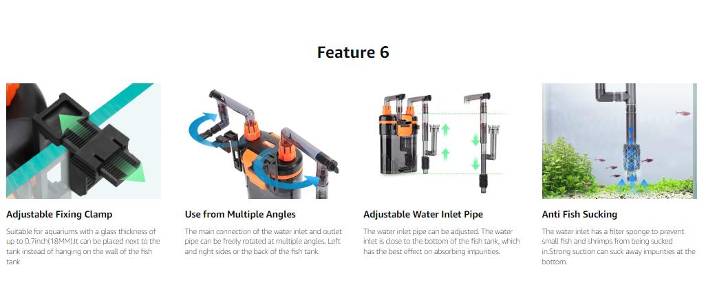 hygger Hang-On-Back Canister Aquarium Filter,No Dry Burning Quiet Fish Tank Filter with Duckbill Nozzle Shower Pipe Outlet Oil Skimmer Adjustable Water Flow 3 Types Filter Media（5W/6W/7W/8W fo 10-60 gal）