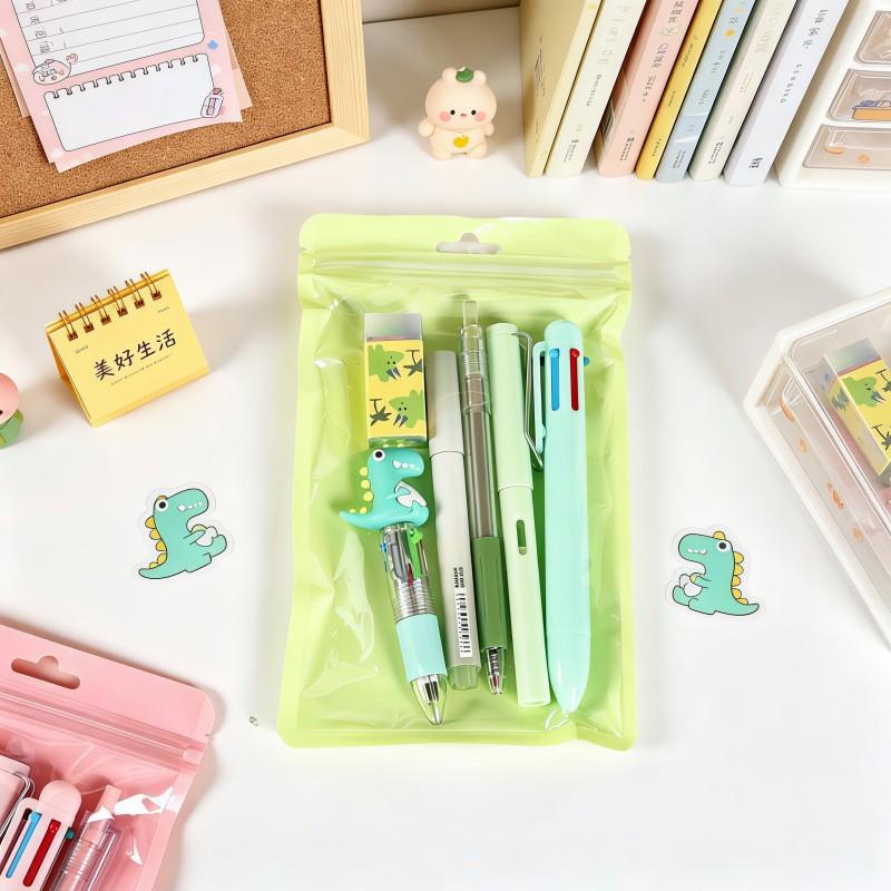 1 set of 6-piece dinosaur themed stationery, including dinosaur 6-color pens, pencils, ballpoint pens, erasers, and markers, Essential for back to school, Study Supplies. There are 3 colors to choose from, suitable for classroom rewards and holiday gifts