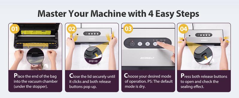 Vacuum Sealer Machine, with 8-in-1 Function& Detachable Tray& Cutter& 10 Bags, Food Vacuum Sealer Saver Machine for Food Storage & Sous Vide,Automatic Sealing Machine,EXT-VAC,Stainless Steel