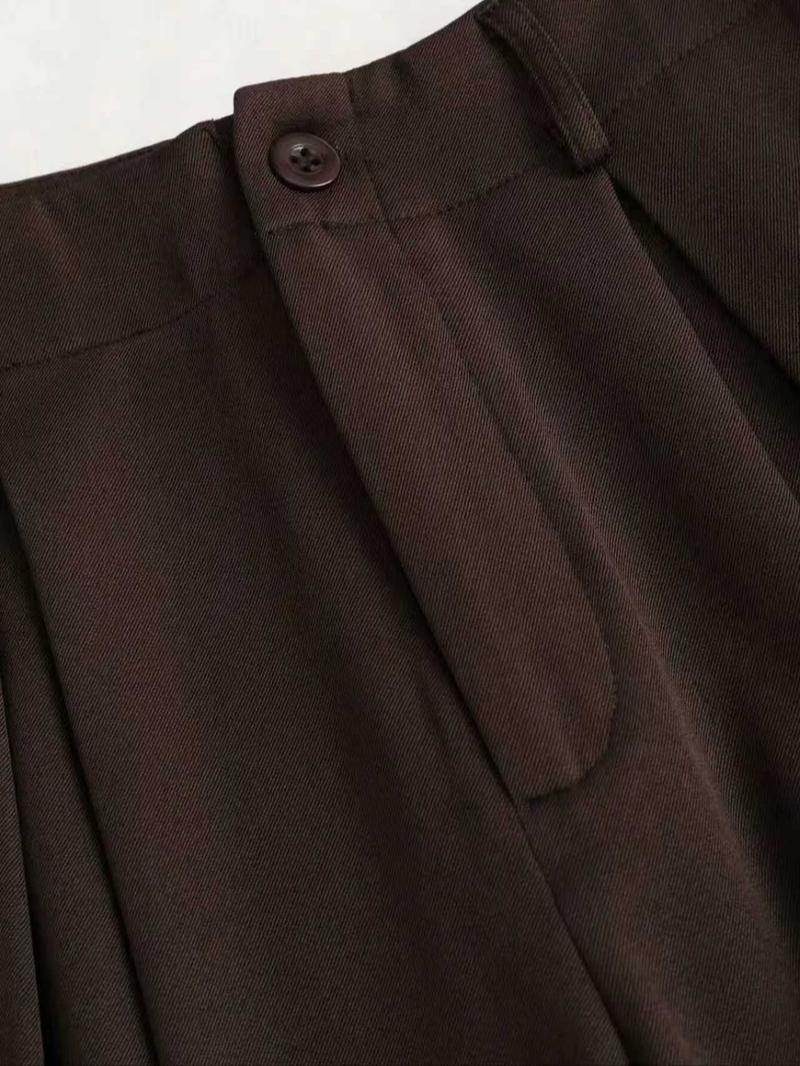 Women's Vintage Elegant Pleated Wide Leg Pants, Casual Chic Bottoms, Comfortable Fabric, All-Season Ideal Choice, Fashionable Design, High Waist