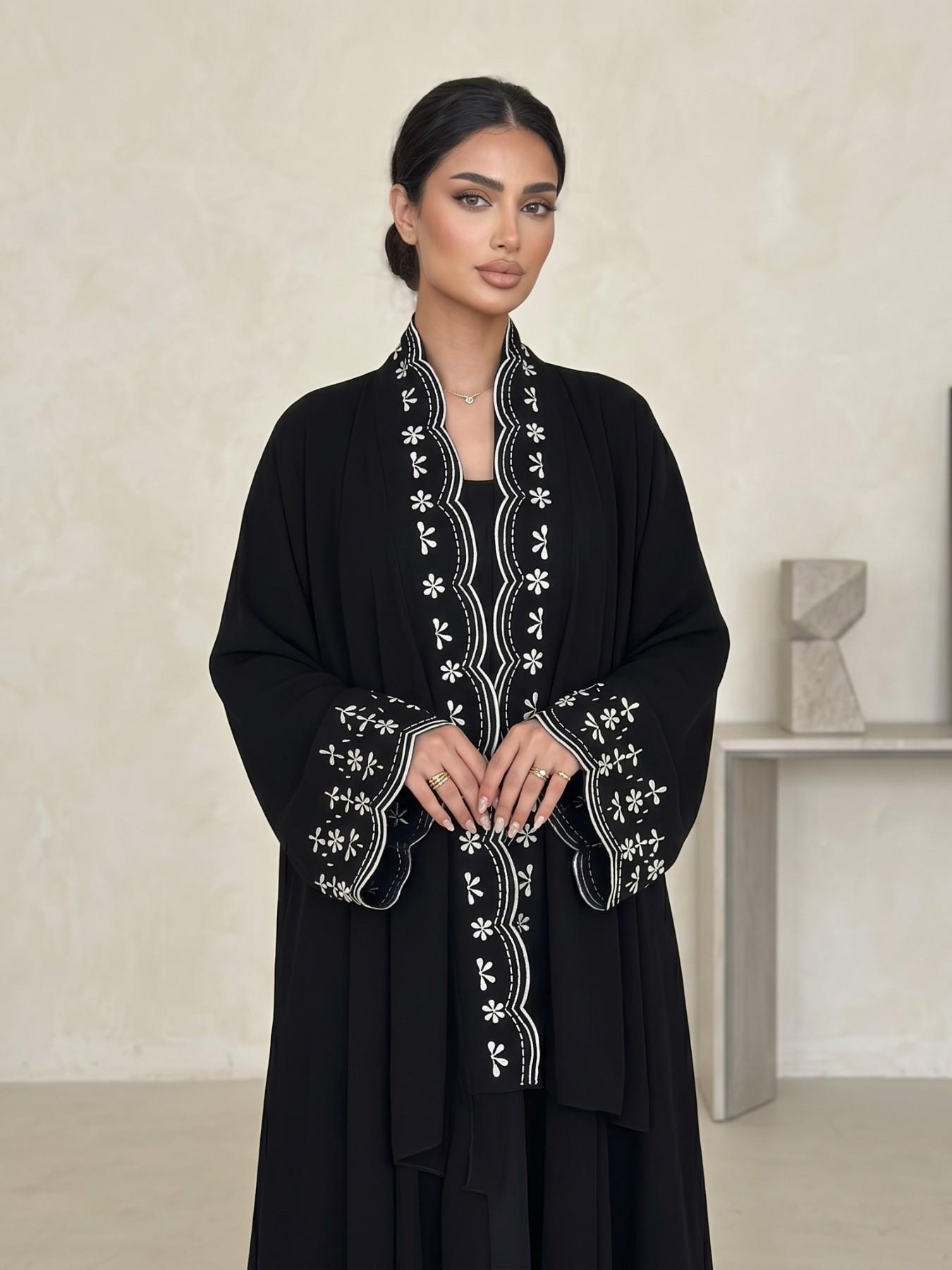 New Muslim Women's Abaya Khimar Set, Loose Fit, Eyelet Embroidery, 2-Piece with Headscarf, Long Sleeve, Elegant Casual Wear, Abaya With Hijab