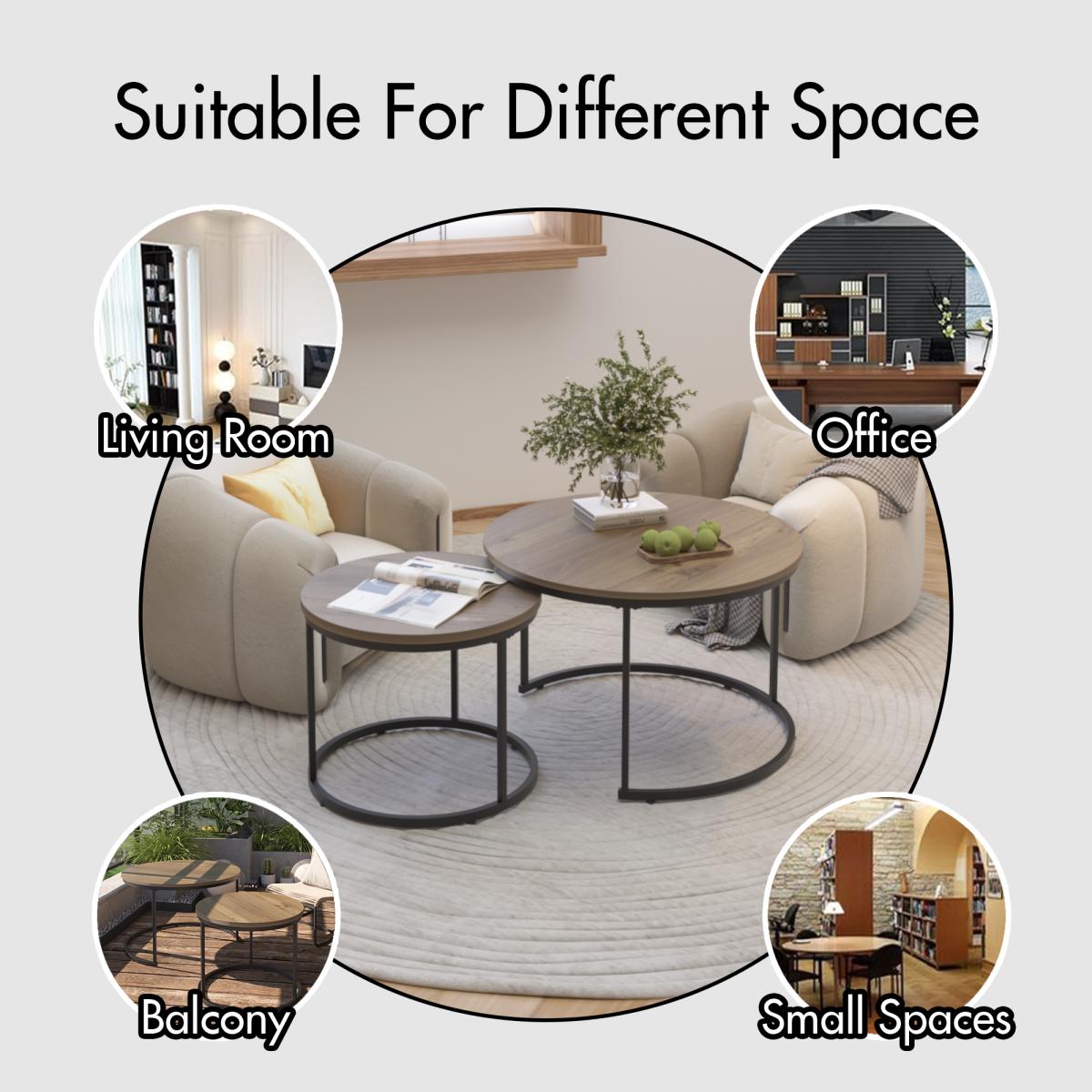 Nesting Coffee Table Set of 2, 27.6inch Round Coffee Table Wood Marble Pattern Top with Sturdy Metal Frame, End Table Side Tables for Living Room Bedroom Balcony Yard Nesting Coffee Table Set of 2, 27.6inch Round Coffee Table Wood Marble Pattern Top with Sturdy Metal Frame, End Table Side Tables for Living Room Bedroom Balcony Yard