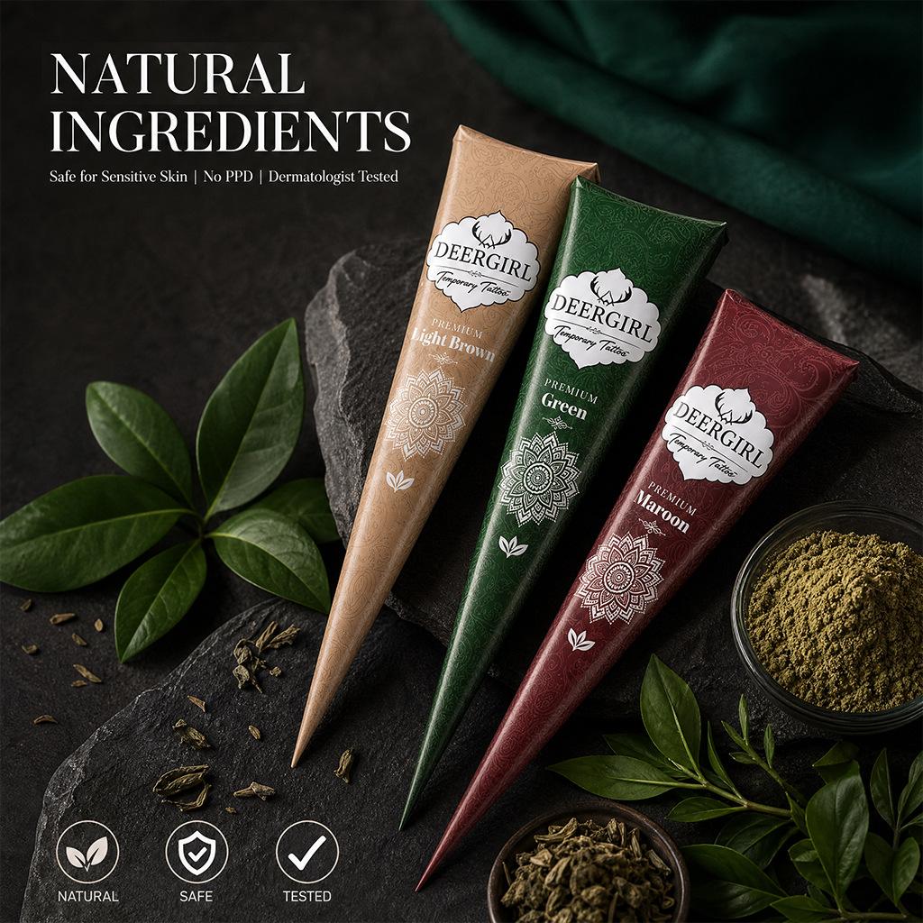 Ins-style gift set of 8 cherry red henna cones Henna Tattoo, smooth clog-free long-wearing paste for authentic Indian art. Versatile for full skin patterns and nail detailing, romantic body decor kit for Valentine's Day, weddings and theme parties.