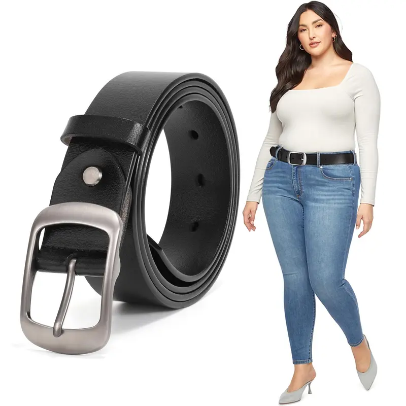 JASGOOD Plus Size Women Leather Belt Black Casual Waist Belt with Metal Pin Buckle for Jeans Pants